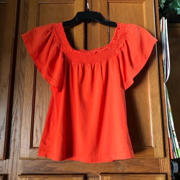 J Crew Smocked Square Neck Flutter Sleeve Top - S - Picture 2 of 10